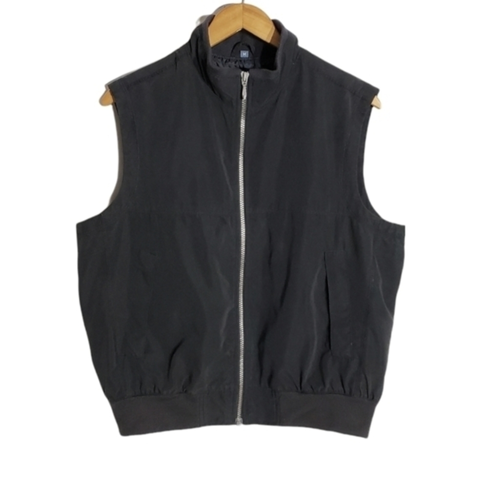 VINTAGE 90s Black Zip Up Windbreaker Bomber Vest  M